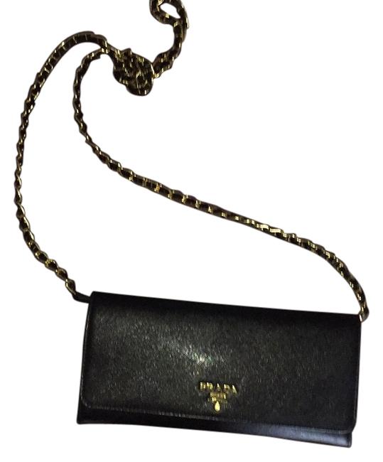 Prada Saffiano Wallet On A Chain Black Leather Cross Body Bag