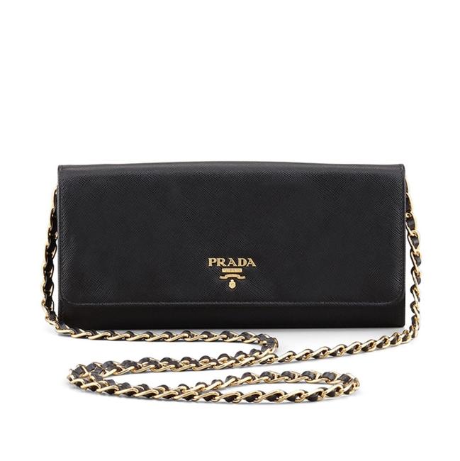 Prada Saffiano Wallet On A Chain Black Oft Cross Body Bag