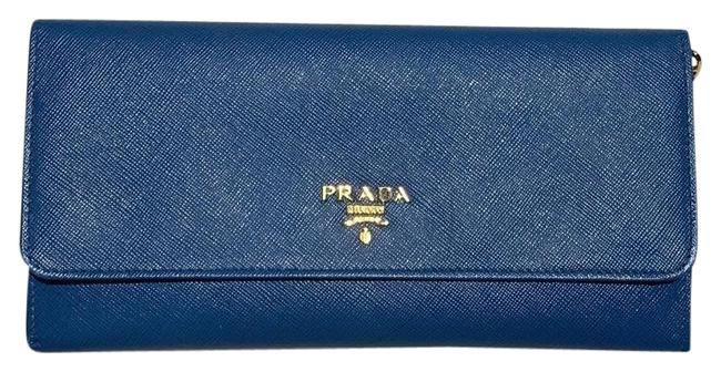 Prada Saffiano Wallet On A Chain Blue Leather Cross Body Bag