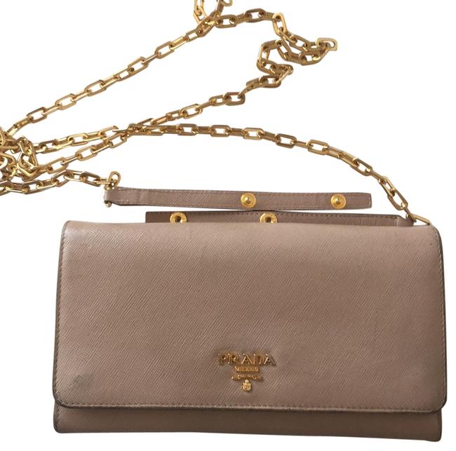 Prada Wallet on Chain Saffiano Beige Leather Cross Body Bag