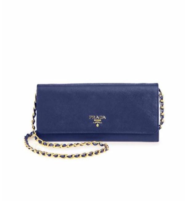 Prada Wallet on Chain Saffiano Blue Leather Cross Body Bag