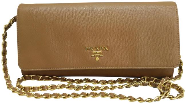 Prada Wallet on Chain Saffiano Caramel Calfskin Leather Cross Body Bag