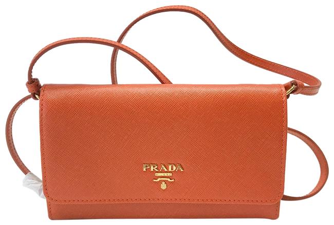 Prada Wallet on Chain Saffiano Orange Leather Cross Body Bag