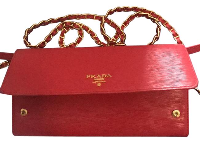 Prada Wallet on Chain Saffiano Red Leather Cross Body Bag