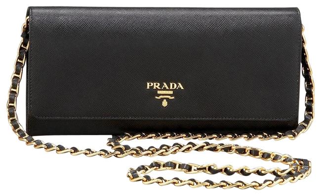 Prada Wallet on Chain Saffiano Woc Black Leather Cross Body Bag