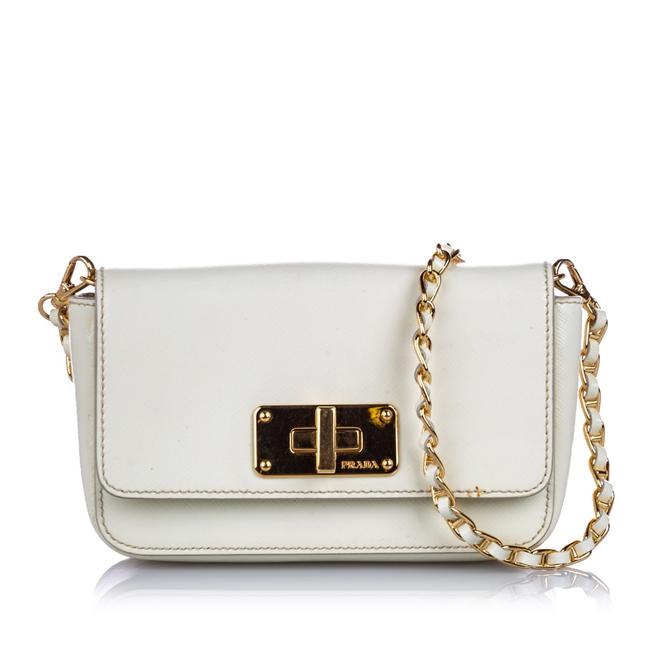 Prada Saffiano White Leather Cross Body Bag
