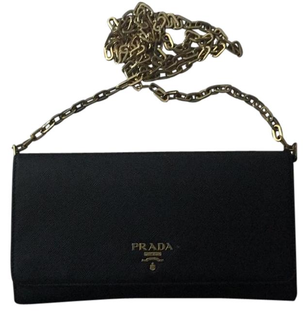 Prada Wallet on Chain Saffino Black Leather Cross Body Bag