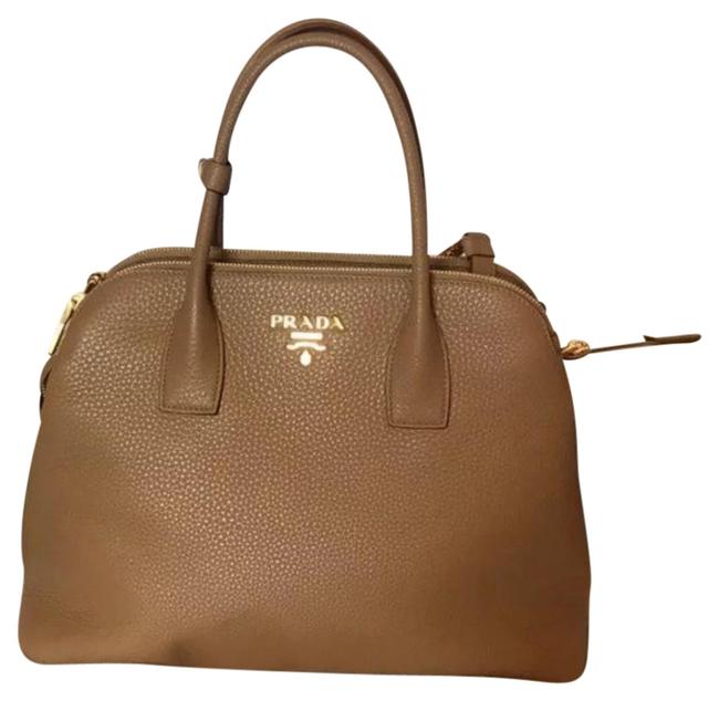 Prada Satchel Sesame Tan Calfskin Leather Cross Body Bag