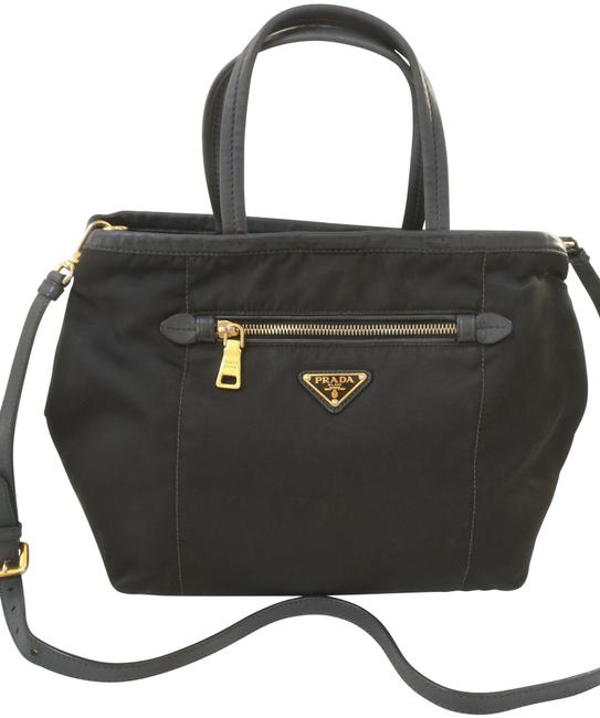 Prada Satchel Tote Black Canvas Cross Body Bag