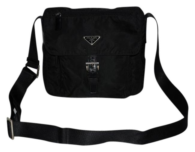 Prada Shoulder Black Tessuto  Leather Cross Body Bag