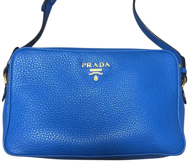 Prada Shoulder Calf Blue Leather Cross Body Bag
