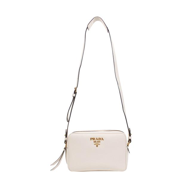 Prada Shoulder Calf Gold Logo White Leather Cross Body Bag