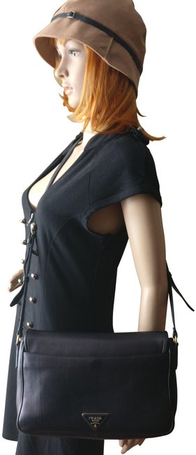 Prada Shoulder Flap Black Leather Cross Body Bag