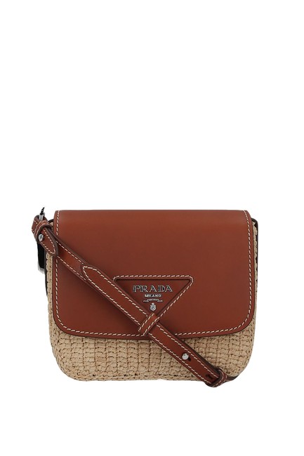 Prada Shoulder Tan LeatherRaffia Cross Body Bag
