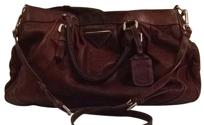 Prada Shoulder Tote Leather Brown Cross Body Bag
