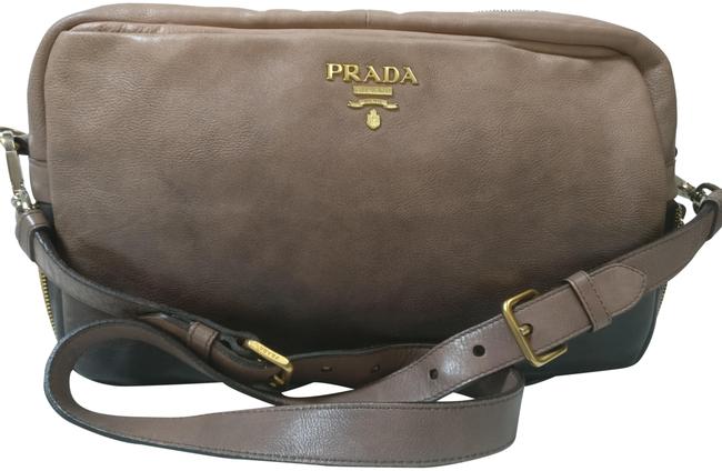 Prada Shoulder Zip Around Brown Leather Cross Body Bag