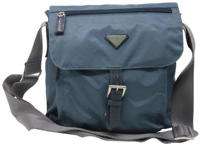 Prada Messenger Signature Vela Blue Nylon Cross Body Bag
