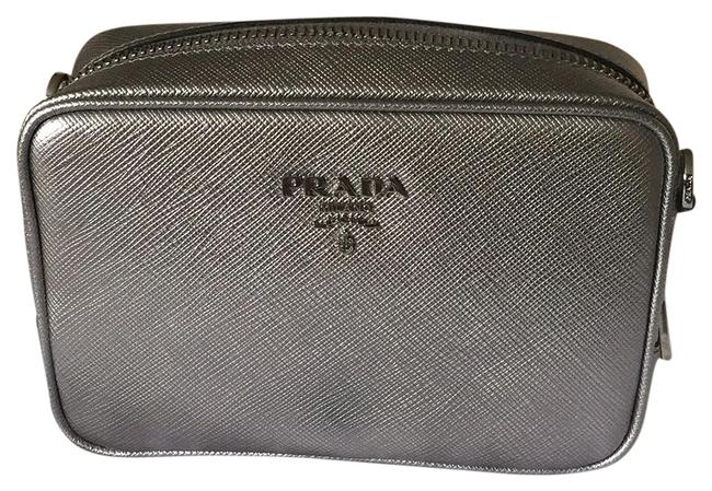 Prada Silver Saffiano Cross Body Bag