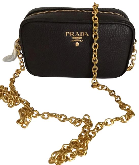 Prada Small Dark Brown. Leather Cross Body Bag