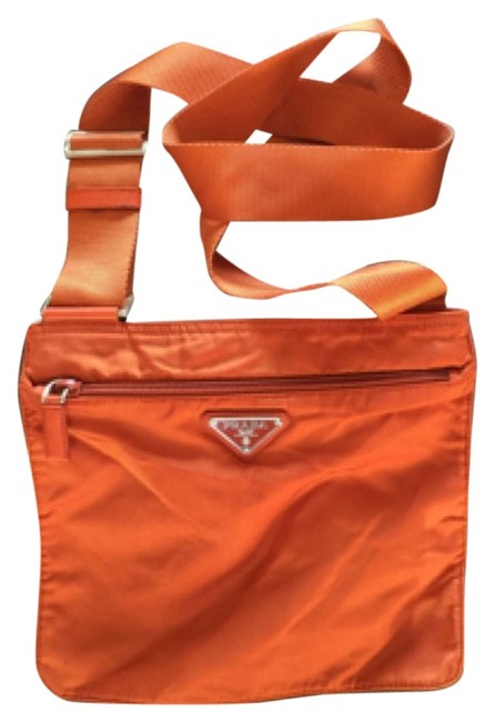 Prada Small Orange Vela Textile Vitello Leather Cross Body Bag
