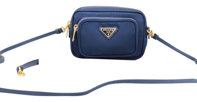 Prada Small Pocket with Wrist Strap Blue Nylon  Leather Cross Body Bag