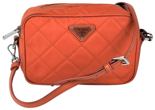 Prada Small Quilted Papaya Orange Nylon Cross Body Bag
