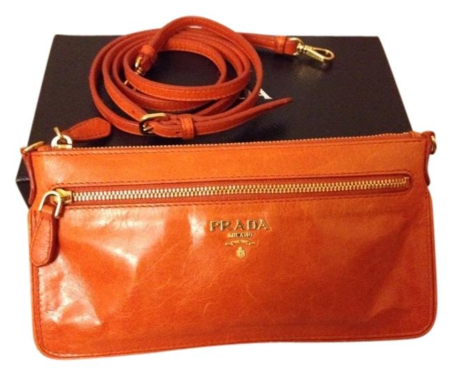 Prada Small Zip Papaya Leather Cross Body Bag