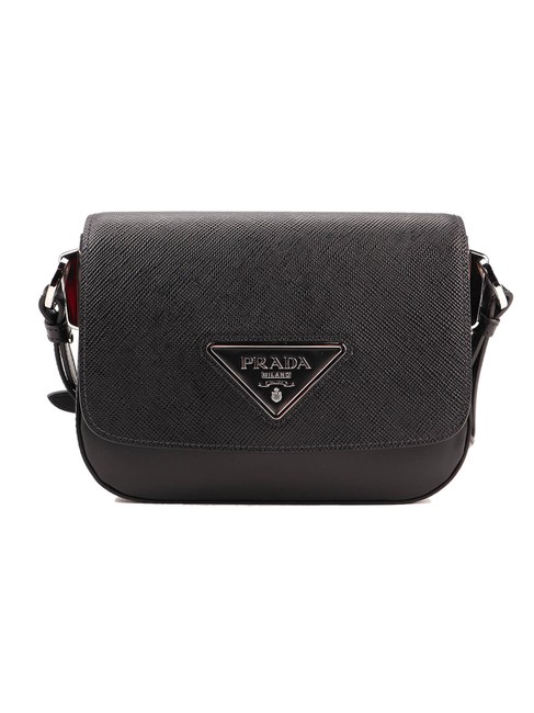 Prada Spk Logo Black Leather Cross Body Bag