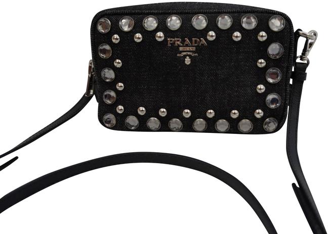 Prada Studded Black Denim Cross Body Bag