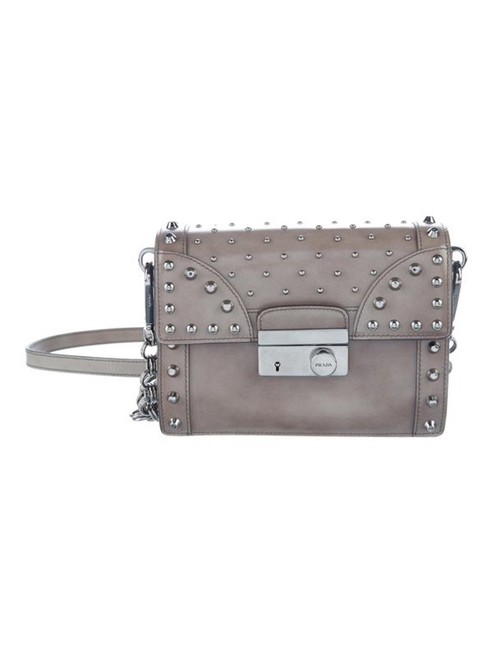 Prada Studded Push lock Grey Patent Leather Cross Body Bag