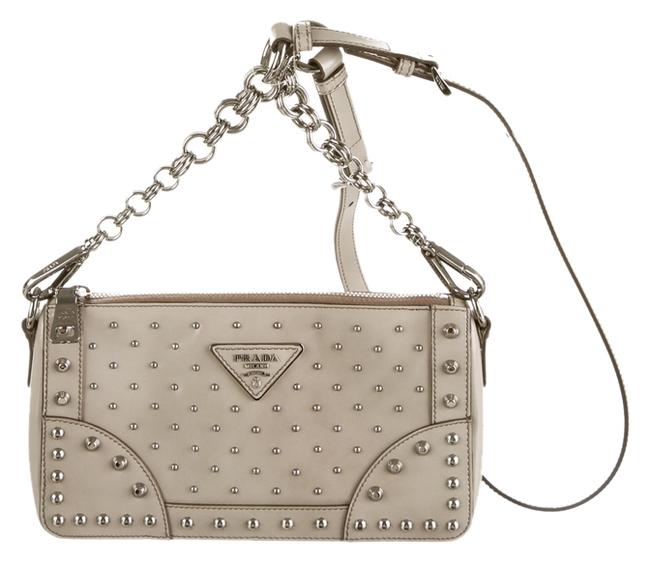 Prada Studded Small Shoulder Gray Spazzolato Leather Cross Body Bag