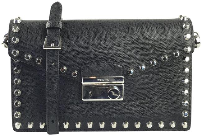 Prada Studded Sound Black Leather Cross Body Bag