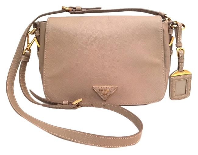 Prada Taupe with Gold Hardware Saffiano Leather Cross Body Bag