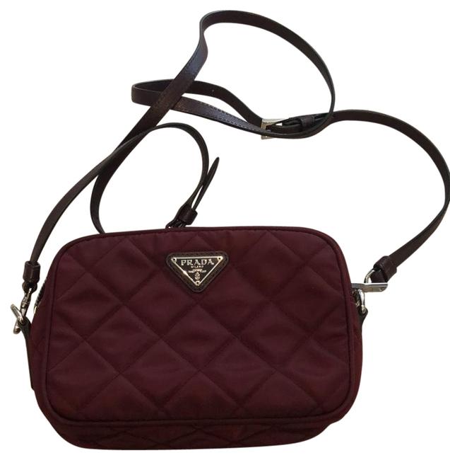 Prada Tessudo Burgundy Nylon and Leather Strap Cross Body Bag