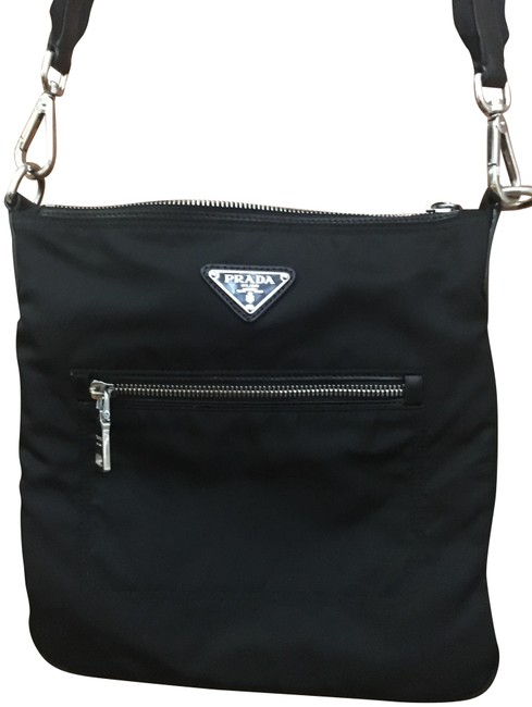 Prada Tessuto Bandoliera Bt0716 Black Nero Nylon Leather Trim Cross Body Bag