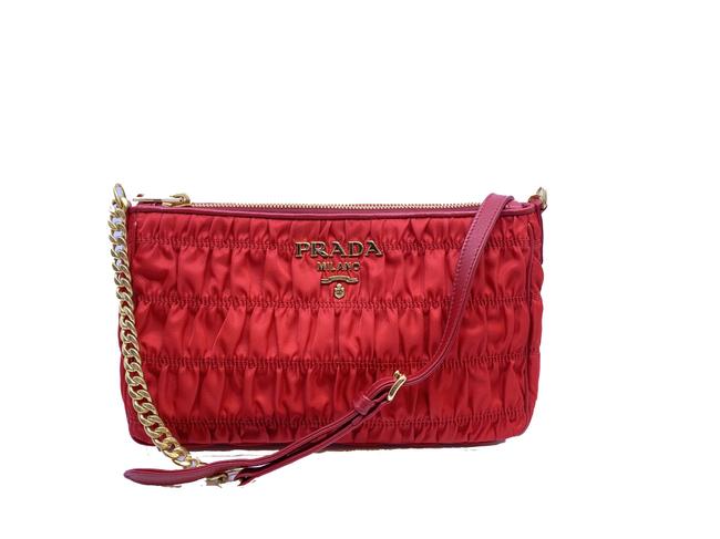 Prada Tessuto Gaufre Rosso Gold Hardware 1bh152 Red Nylon Cross Body Bag