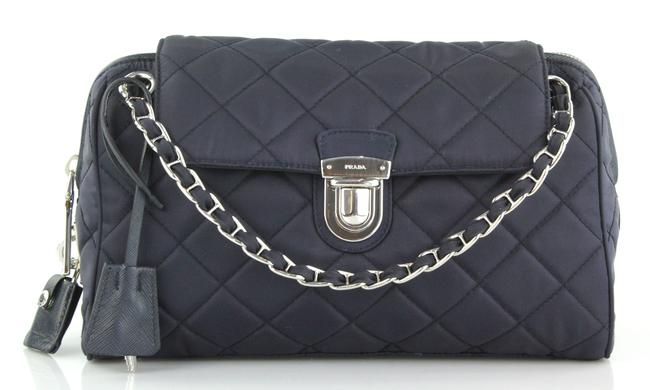 Prada Shoulder Tessuto Impuntu Quilted Flap Blue Nylon Cross Body Bag