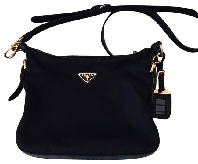 Prada Tessuto Nylon Black Canvass Leather Cross Body Bag