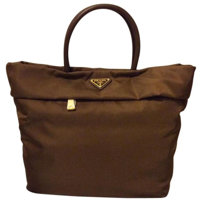 Prada Tessuto NylonLeather with Long Strap Brown Nylon Leather Cross Body Bag