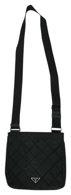 Prada Tessuto Quilted  Leather Black Nylon Cross Body Bag