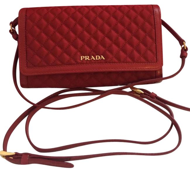 Prada Tessuto Quiltin Magenta Nylon CanvasLeather Cross Body Bag