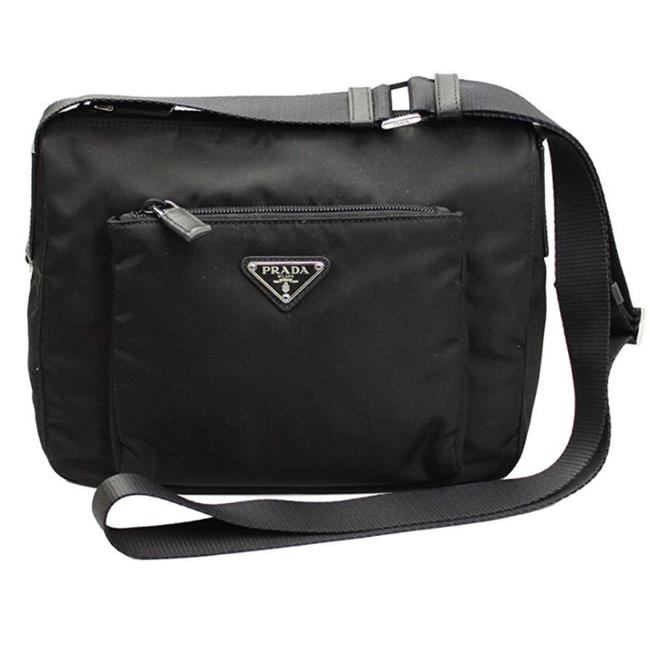 Prada Messenger Tessuto Sacca Black Nylon with Leather Trim Cross Body Bag