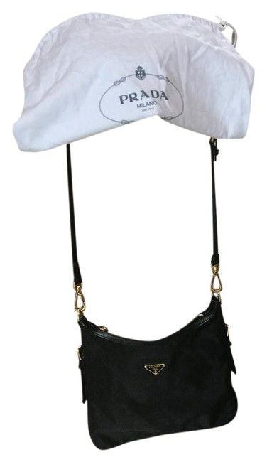 Prada Tessuto Saffian Black LeatherNylon Cross Body Bag