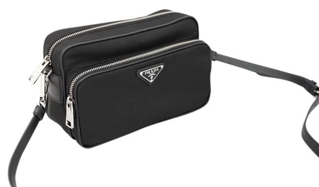 Prada Camera Tessuto Saffiano Black Nylon  Leather Cross Body Bag
