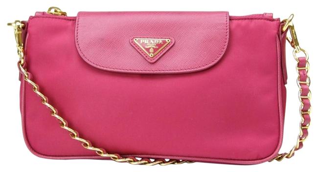 Prada Tessuto Saffiano Fuxia Gold Hardware 1bh085 Pink Nylon Cross Body Bag
