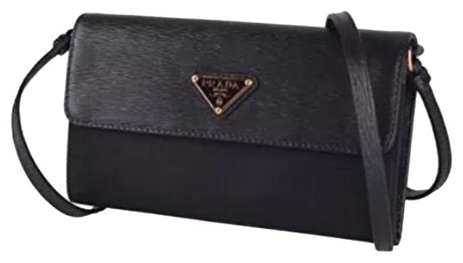 Prada Clutch Tessuto Soft Calf Wallet ClutchCross Black Cross Body Bag
