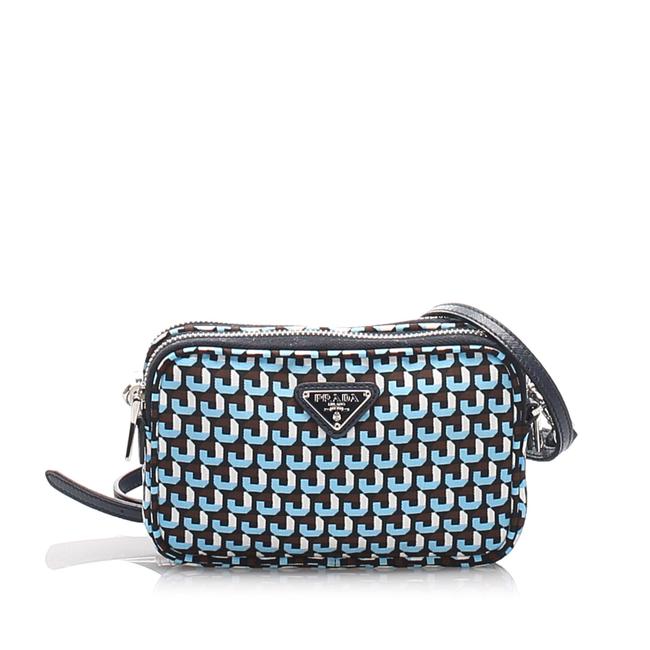 Prada Tessuto Stampato Blue Leather Cross Body Bag