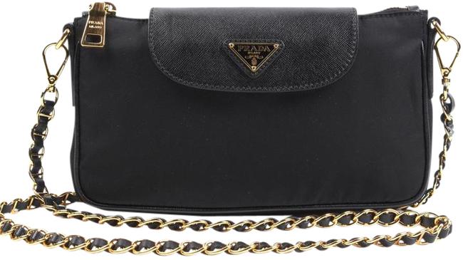 Prada Tessuto Trim Black NylonSaffiano Leather Cross Body Bag