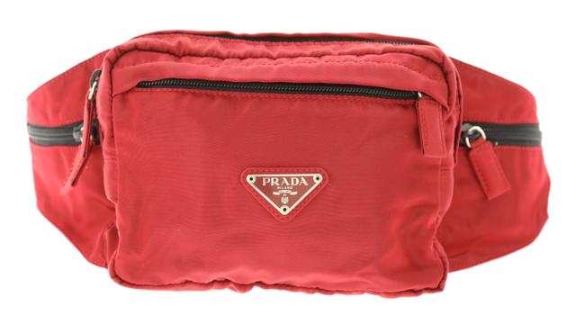 Prada Tessuto Waist Deep Red Canvas Cross Body Bag