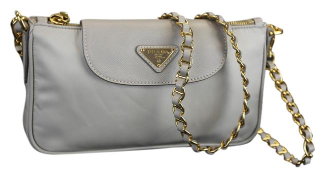 Prada Tessuto Zaffiamo Nylon+leather Chain Pomice Grey Nylon Cross Body Bag